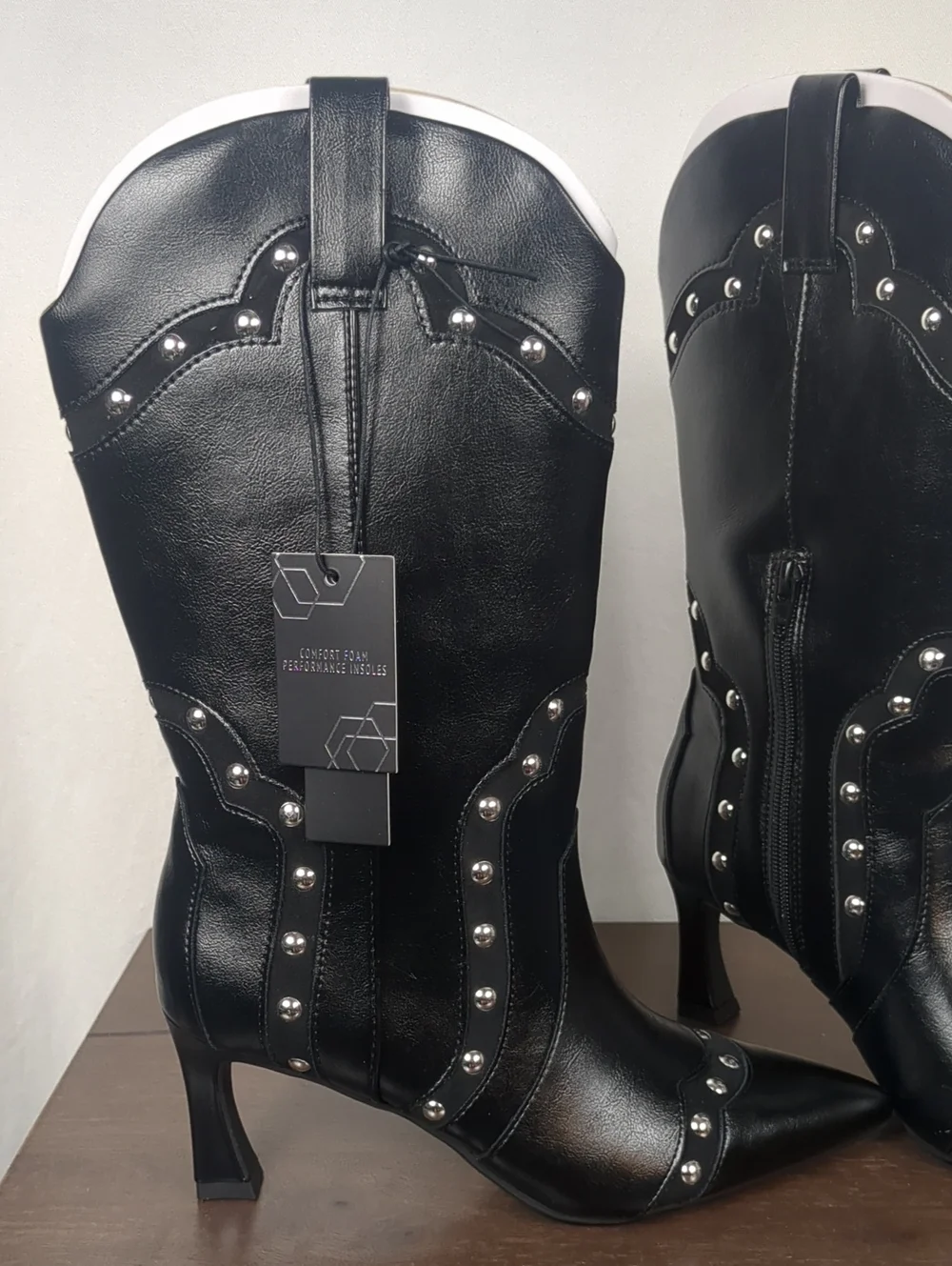 Madden NYC Studded Black Cowboy Kitten Heel Boots - Picture 2 of 5